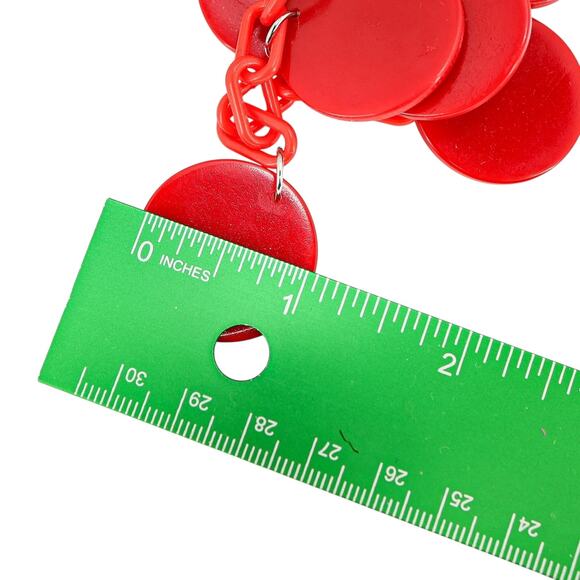 Vintage Chunky Bold Red Galalith Disk Charms Bracelet On Plastic Chain Geo Mod - Picture 8 of 8